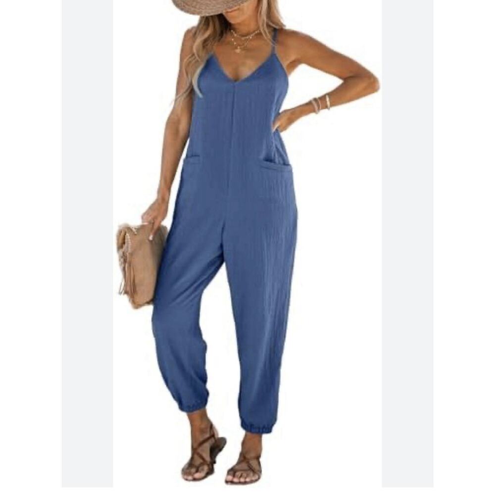CUPSHE Women Sz. M Blue Adjustable Cami Straps Overalls Summer Jumpsuit NWT